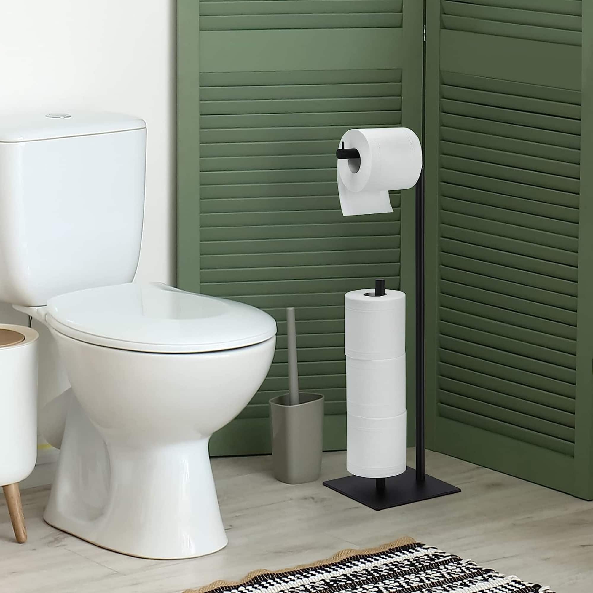 Black Freestanding Metal Toilet Paper Holder Stand